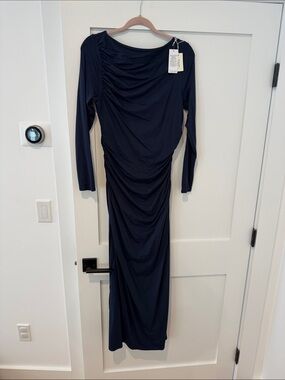 Long Sleeve Navy Ruched Maxi Dress
